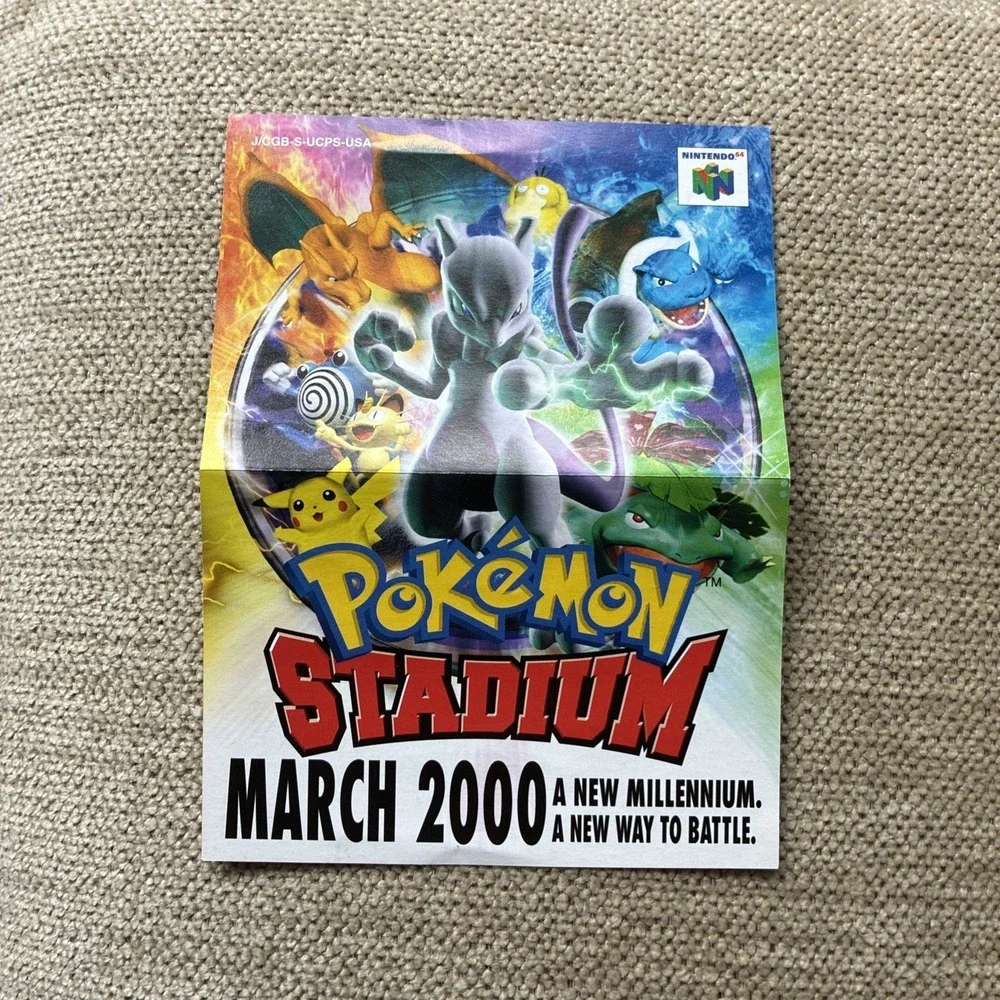 Pokemon Stadium N64 Red Blue Yellow Nintendo Gameboy Insert March 2000 Poster